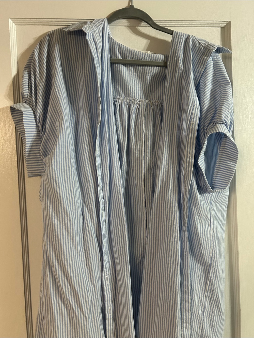 Light Blue Striped Button-Down Women's Shirt Dress